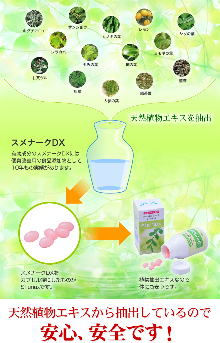 天然植物エキスから摘出しているので安心、安全です!
